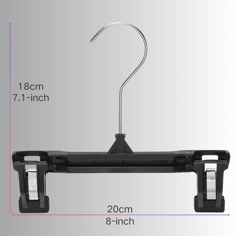 20cm Black Plastic Hanger with non-slip Clips for Kids Toddler Baby Pants